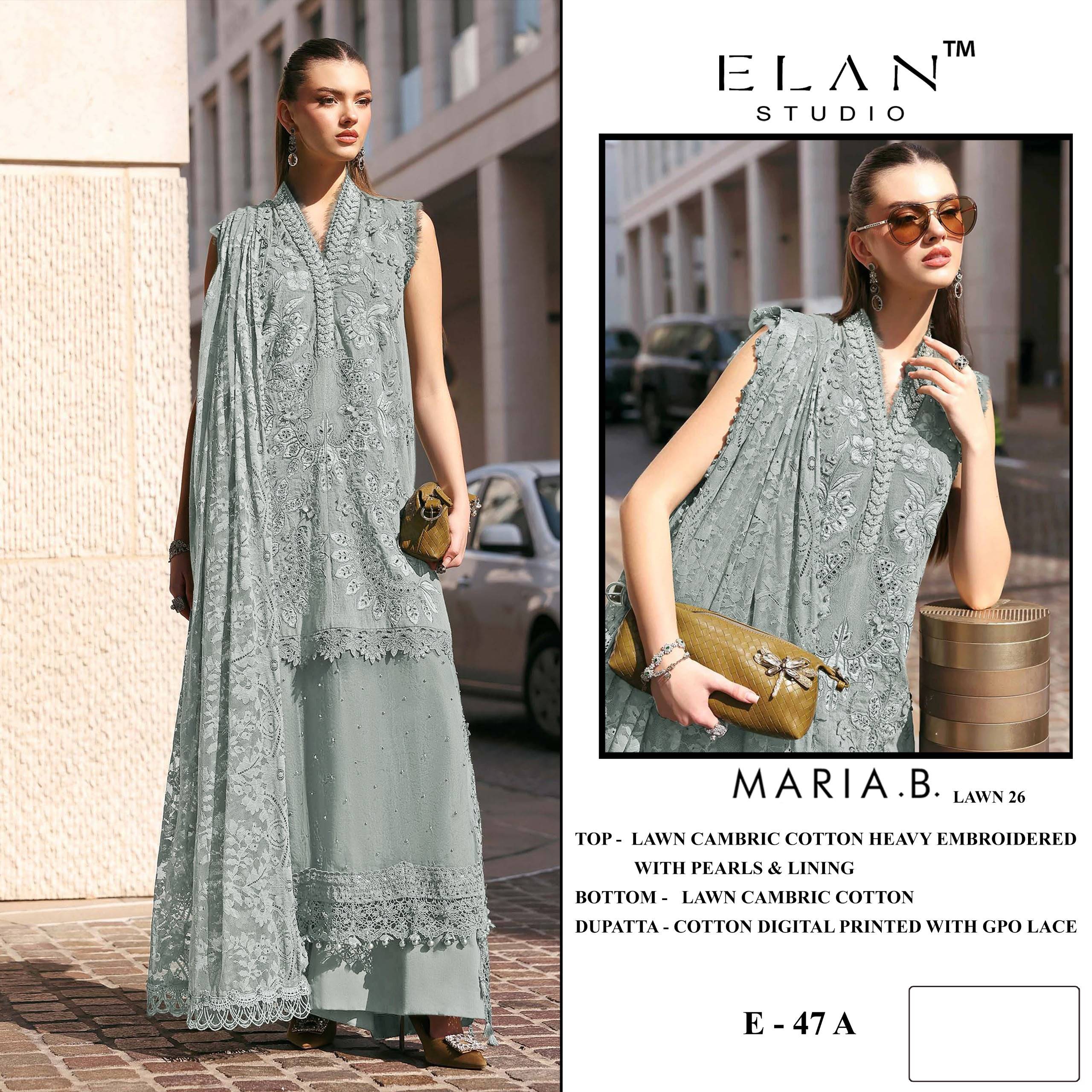 E-47 Series By ELAN STUDIO Pakistani Suits Ethnic Wear Cemric Lawn Cotton Dresses At Wholesale
